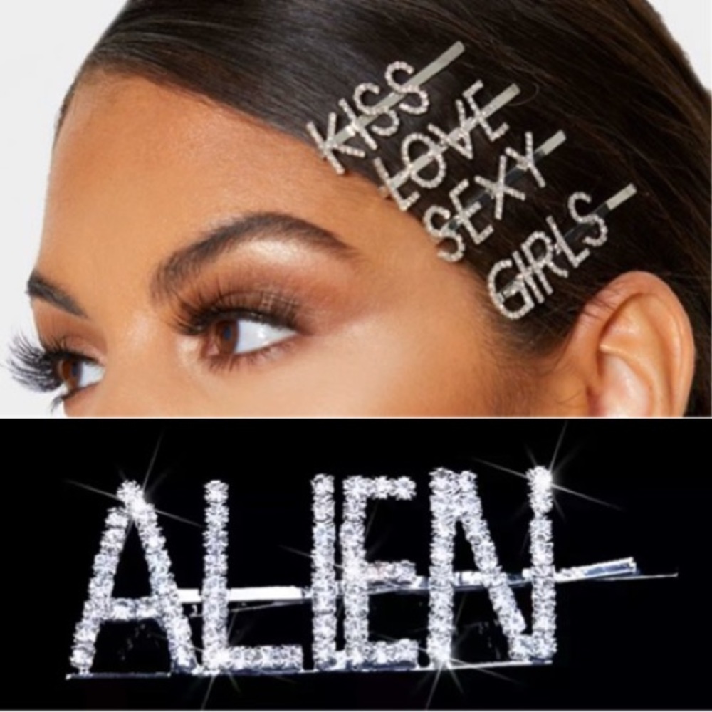 Alien / Word Rhinestone Silver Hair Bobby Pin